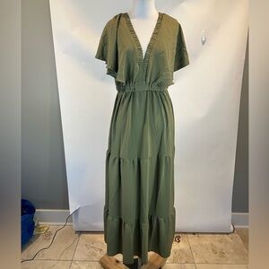 Simplee V Neck Ruffle Maxi Dress